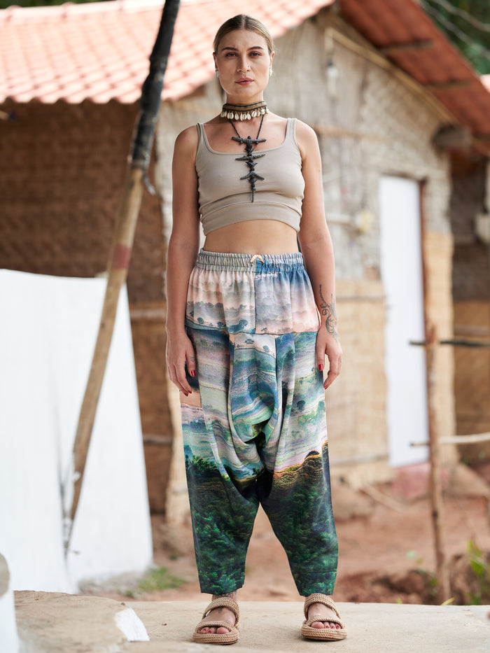 Buy Women's Nature Print Bohemian Hippy Aladdin Balloon Harem Pants For Travel Yoga Dance
