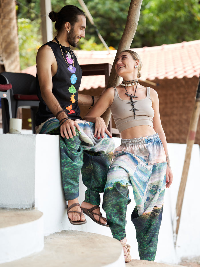 Buy Women's Nature Print Bohemian Hippy Aladdin Balloon Harem Pants For Travel Yoga Dance