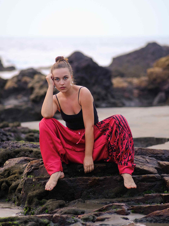 Buy Women's Red Owl Bohemian Hippy Balloon Harem Pants For Travel Dance Yoga