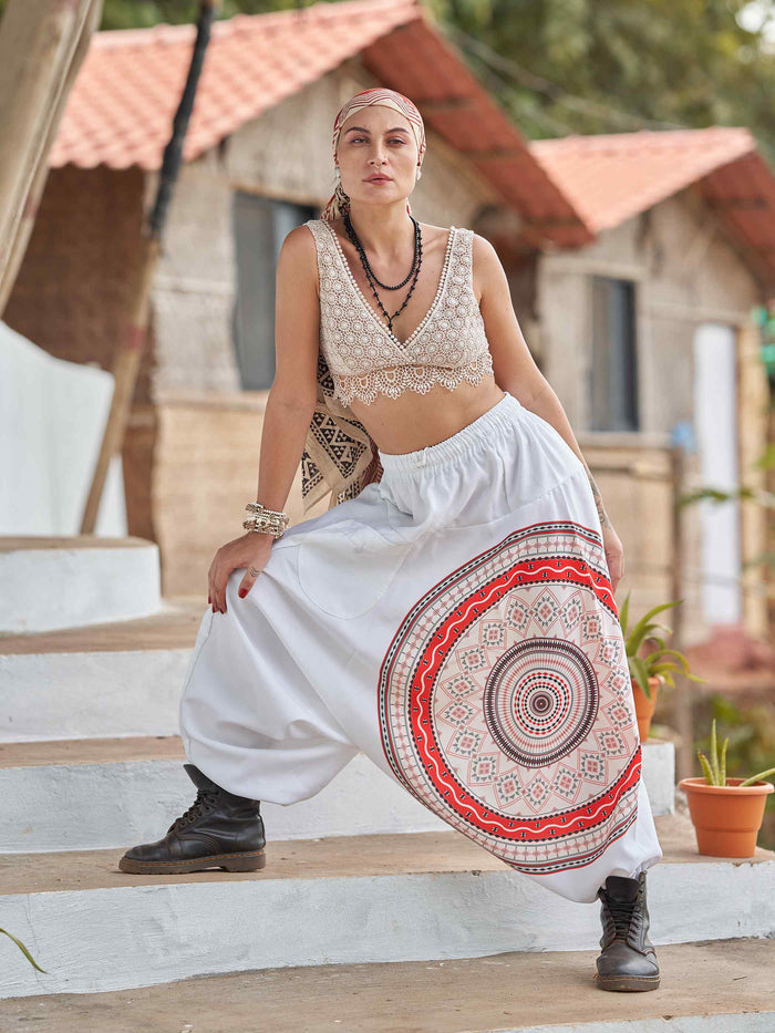 Women's White Mandala Dhoti Baggy Harem For Dance Yoga Travel image 3