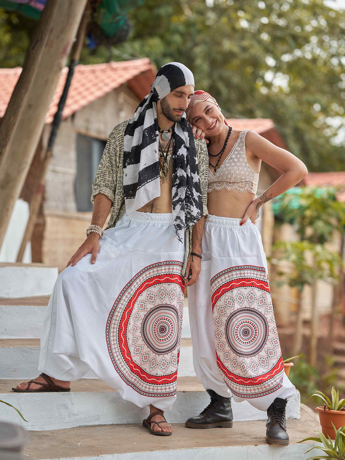 Women's White Mandala Dhoti Baggy Harem For Dance Yoga Travel image 5
