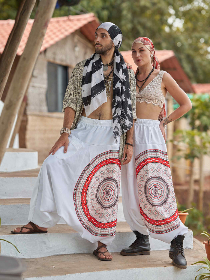 Women's White Mandala Dhoti Baggy Harem For Dance Yoga Travel image 6