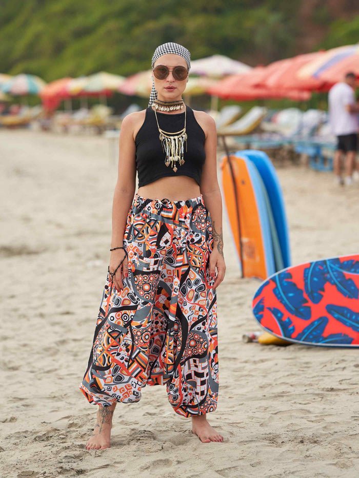 Buy Women's Wide-Open Geometric Dhoti Baggy Harem For Dance Yoga Travel