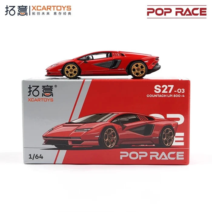 Xcartoys x POP RACE 1:64 LPl 800-4 ROSSO COUNTACH Diecast Model Car