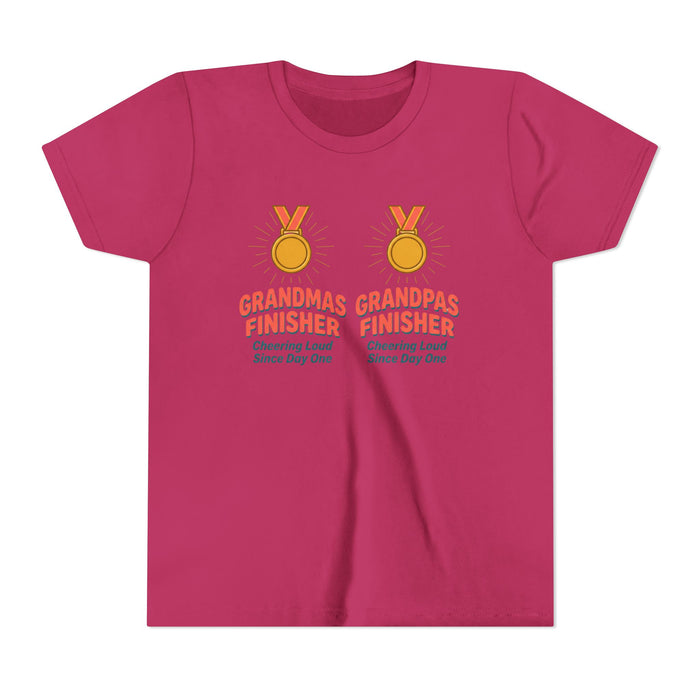 Youth Tee — "Grandmas Grandpas Finisher" Medal Design (Cheering Loud Since Day One)