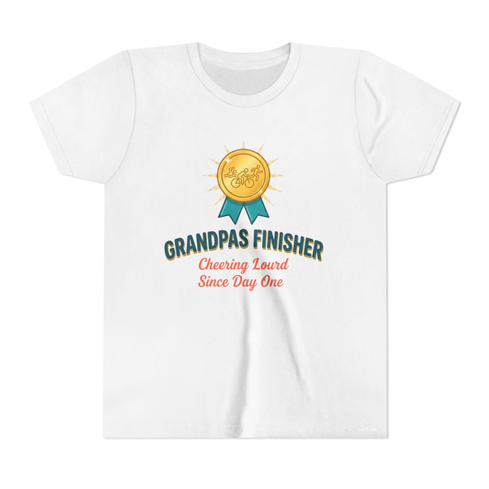 Youth Tee — "Grandpa's Finisher" Medal Tee (Cheering Loud Since Day One)