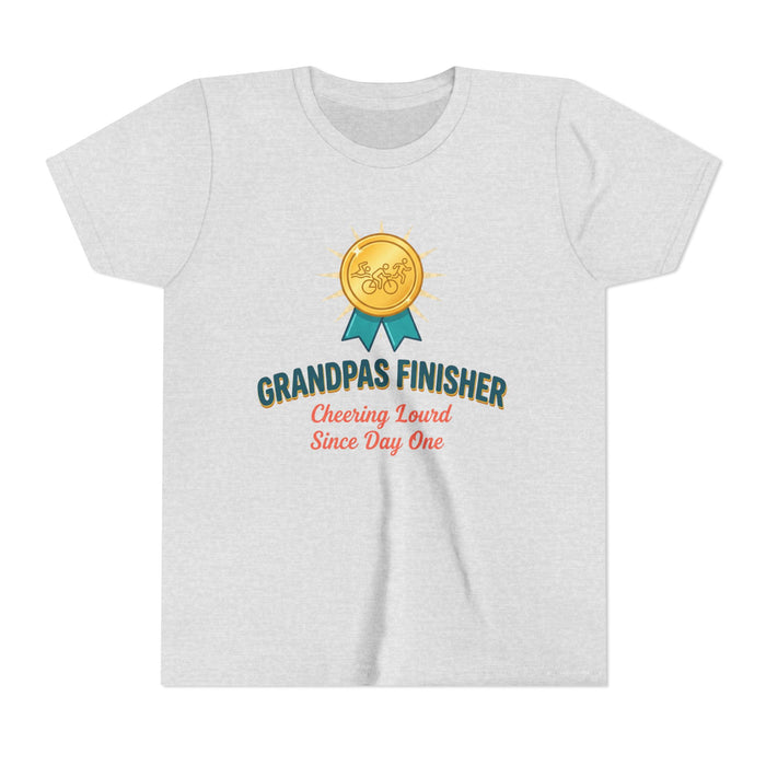 Youth Tee — "Grandpa's Finisher" Medal Tee (Cheering Loud Since Day One)