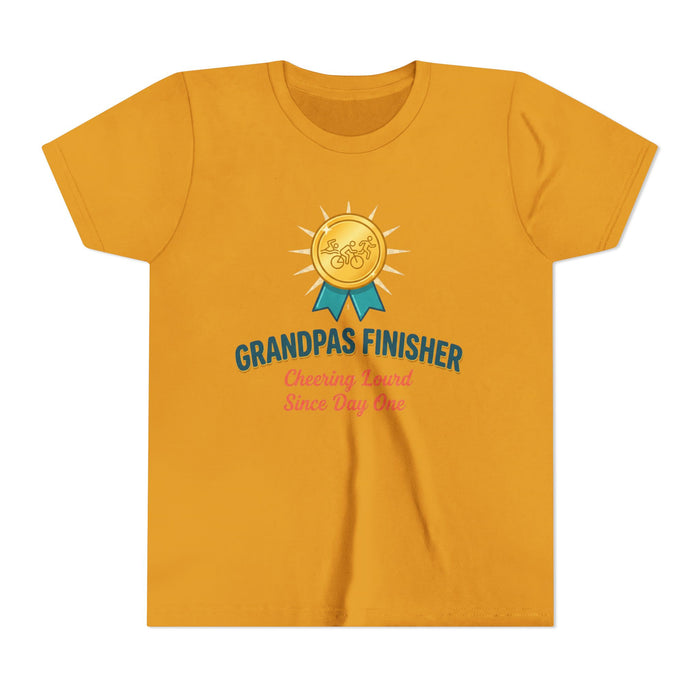 Youth Tee — "Grandpa's Finisher" Medal Tee (Cheering Loud Since Day One)